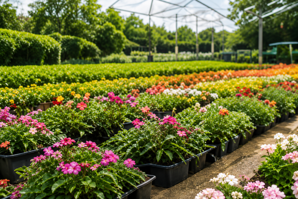 Flower and plant cultivation area using greenhouse film for nursery protection