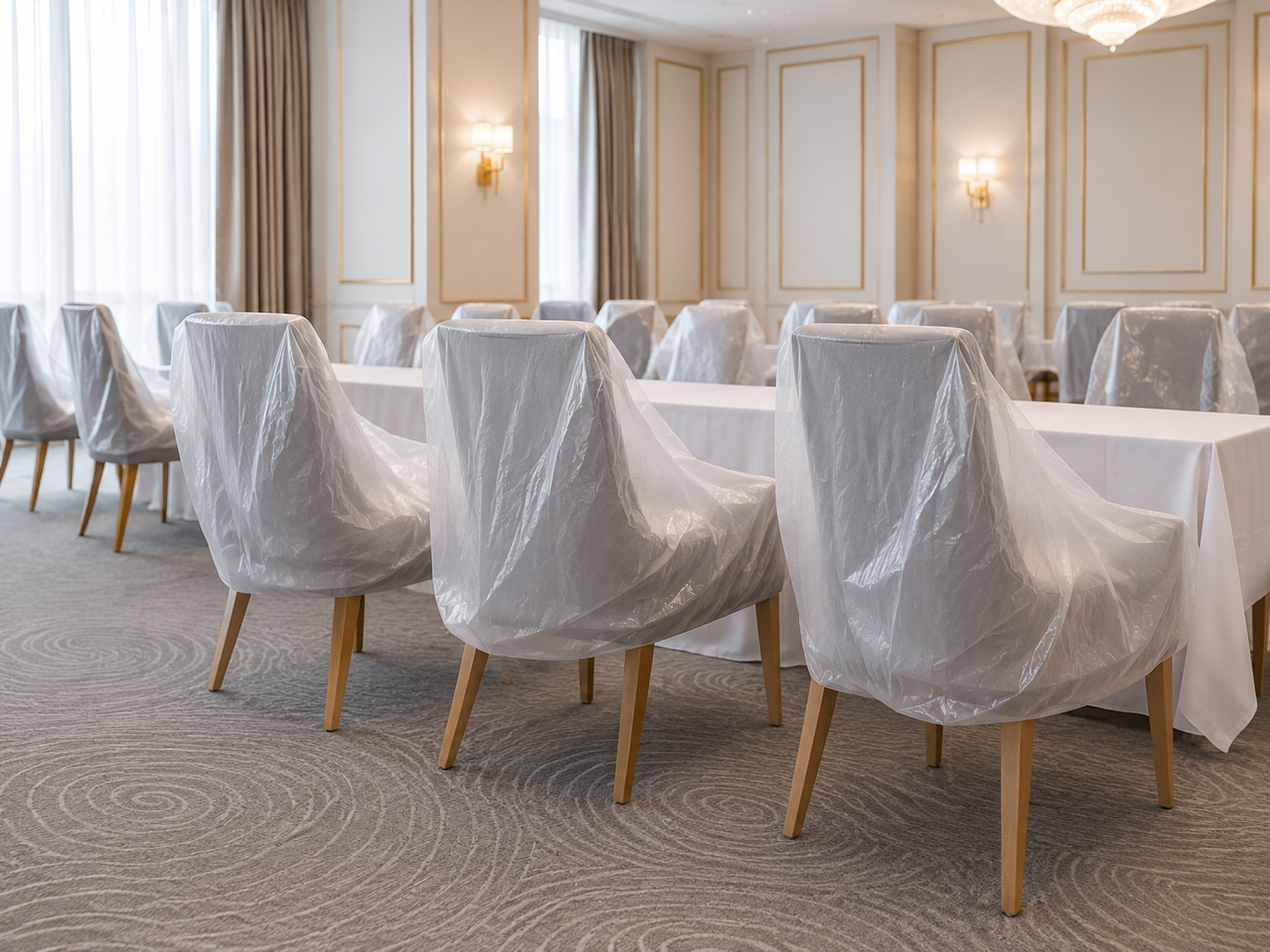 Plastic chair cover for event furniture covering