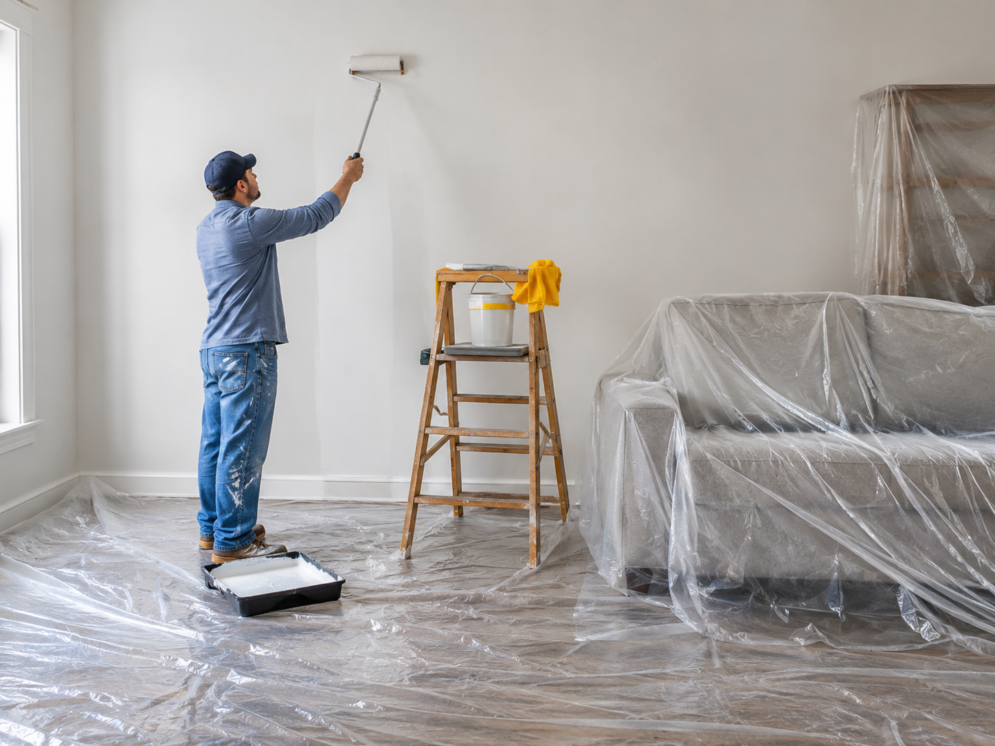 Plastic drop cloth for painting protection
