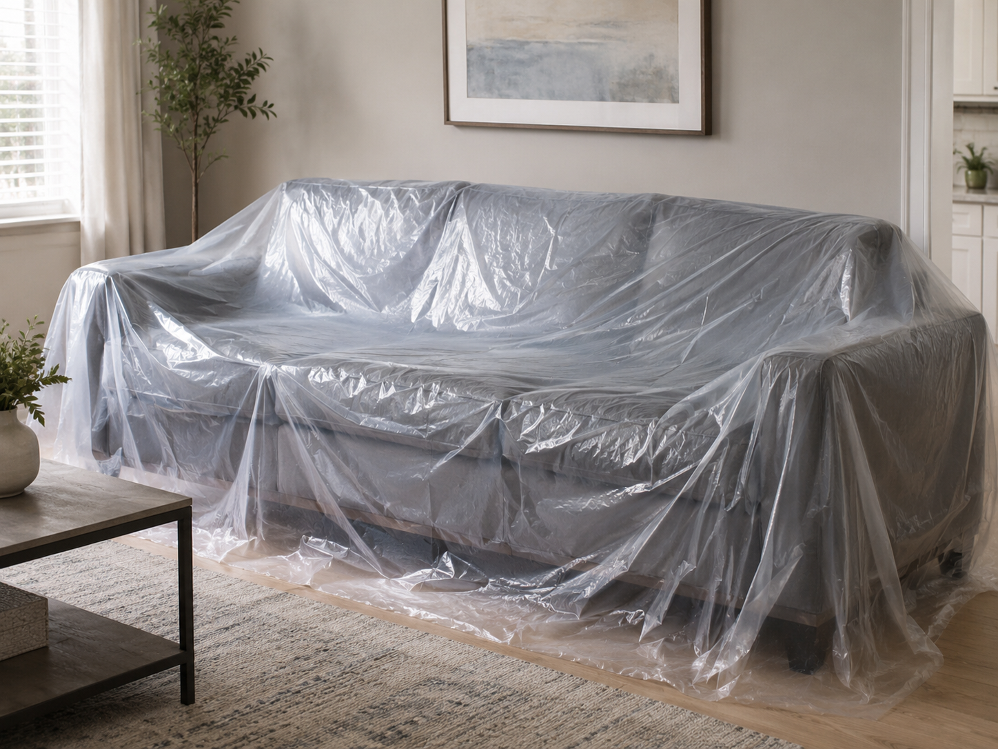 Plastic drop cloth for floor covering