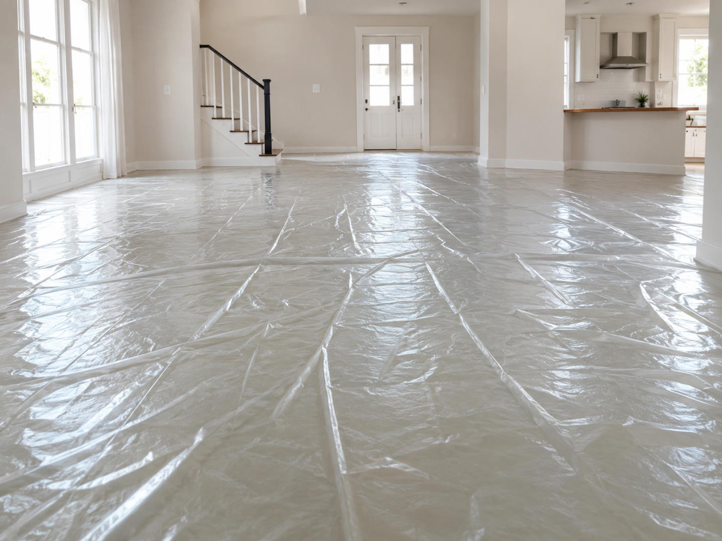 Plastic drop cloth for renovation dust control