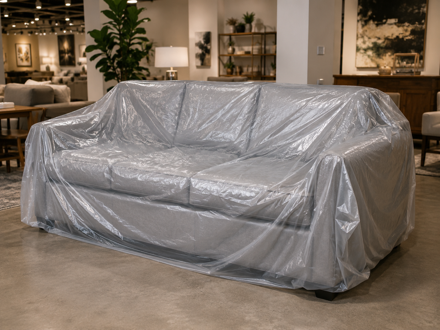 Plastic sofa covers for retail furniture protection