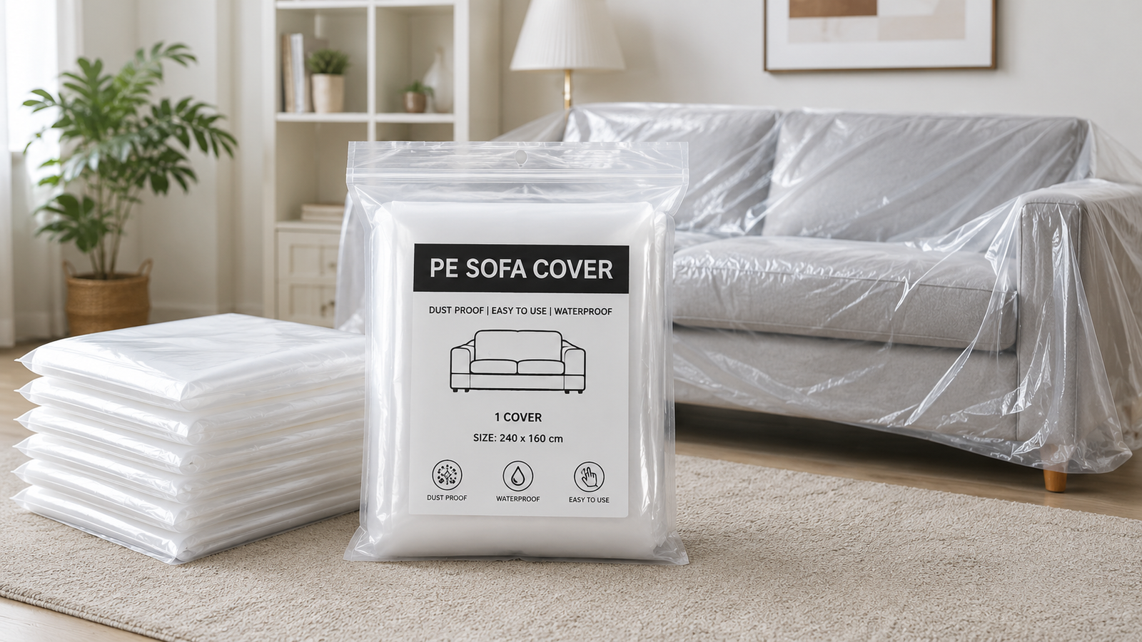 Custom plastic sofa cover size thickness color and packing options