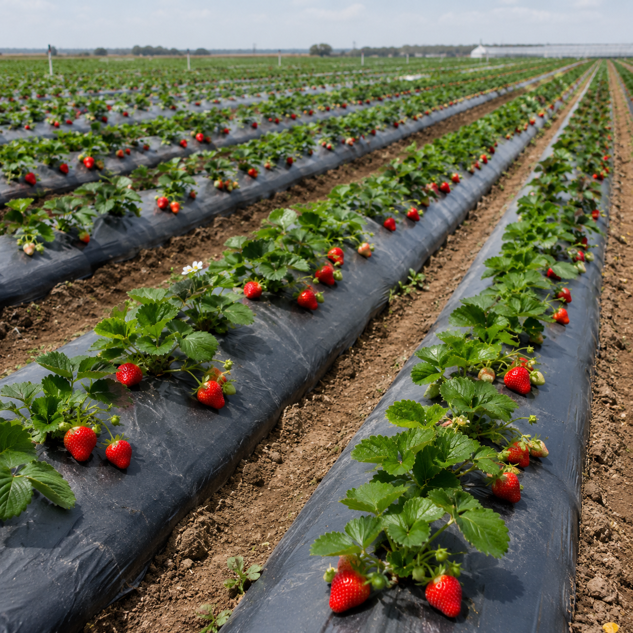 Black white mulch film for strawberry fields