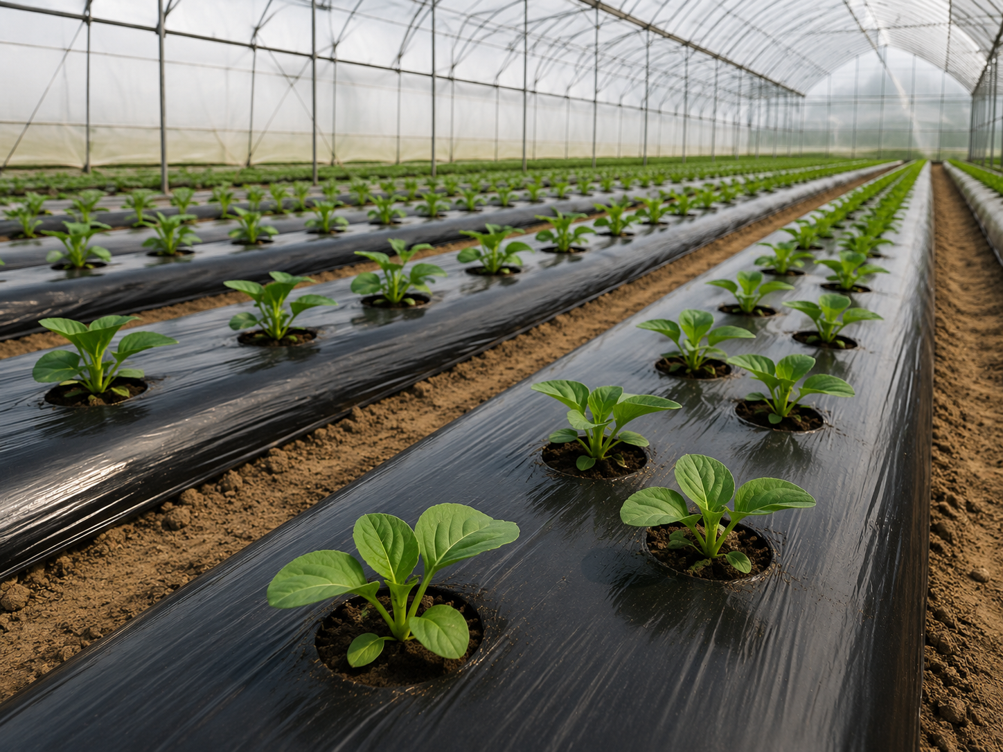 Biodegradable mulch film for greenhouse rows