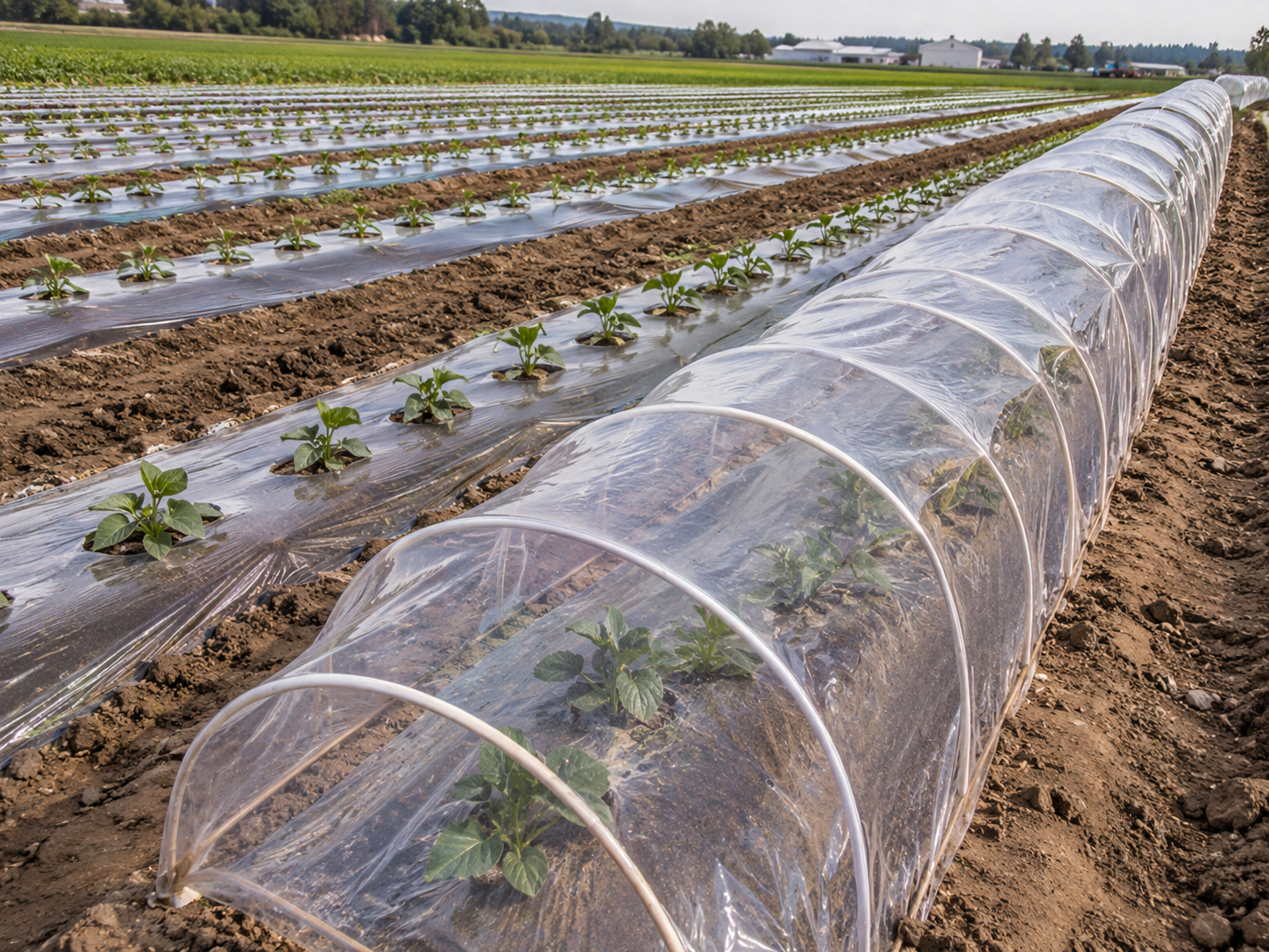 Transparent mulch film for greenhouse rows