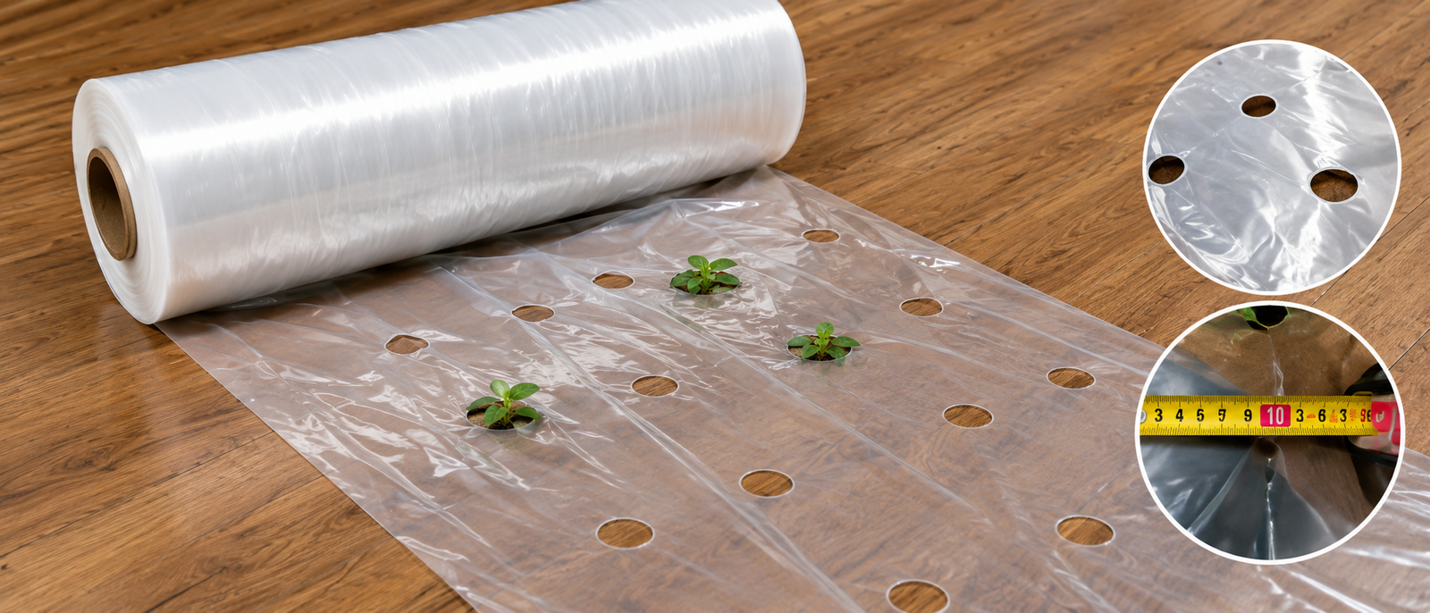 Custom transparent mulch film thickness width punching and packing options