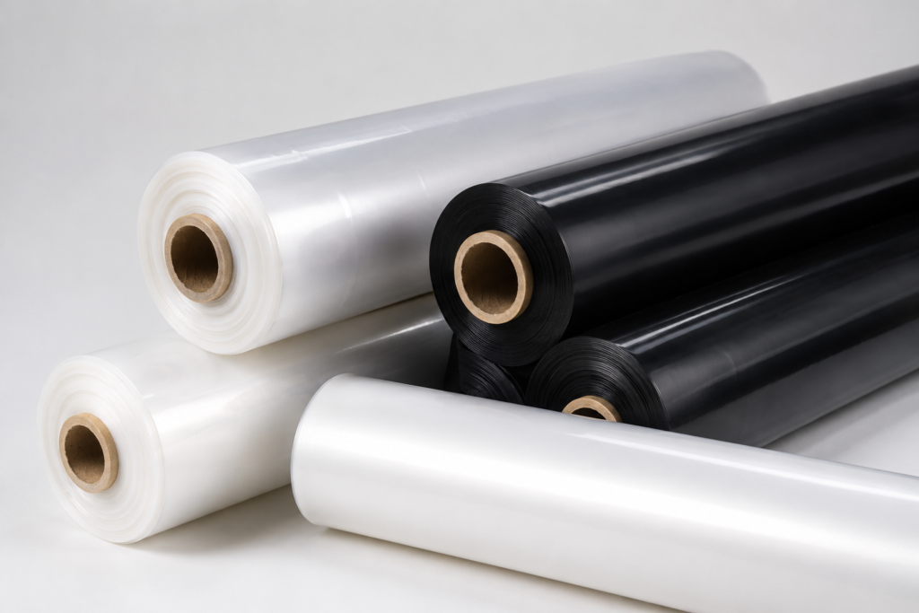 Custom greenhouse film rolls in white and black colors for greenhouse covering and agricultural applications