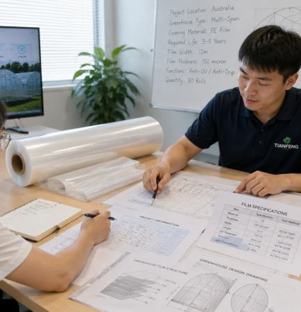 Buyer project information and supplier film specifications reviewed before greenhouse plastic production