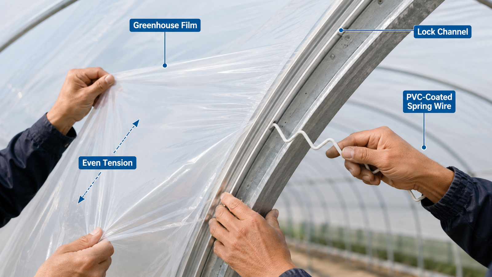 How to attach greenhouse plastic to a metal frame with wiggle wire channel