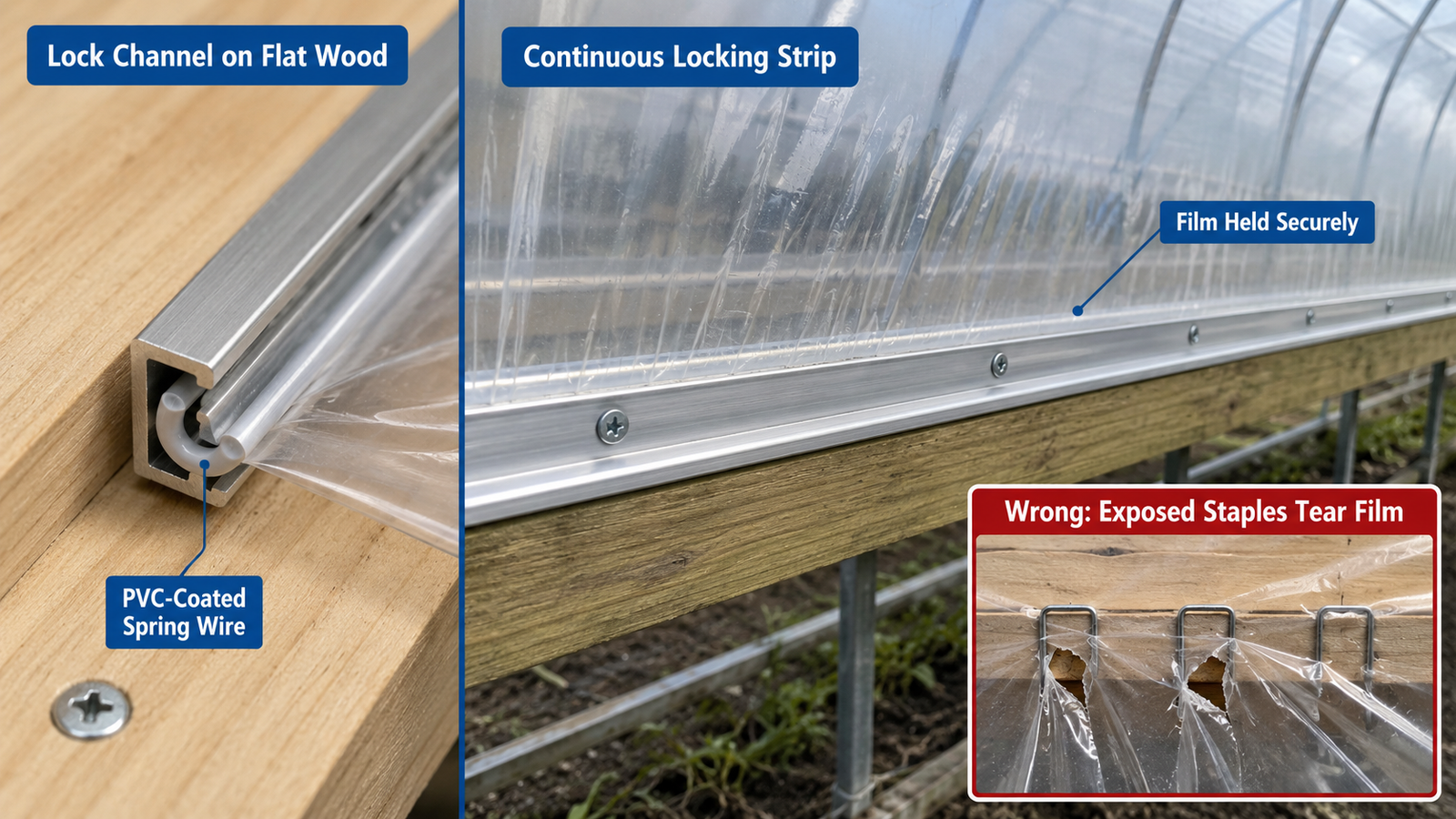 How to attach greenhouse plastic to a wood frame using channel or battens