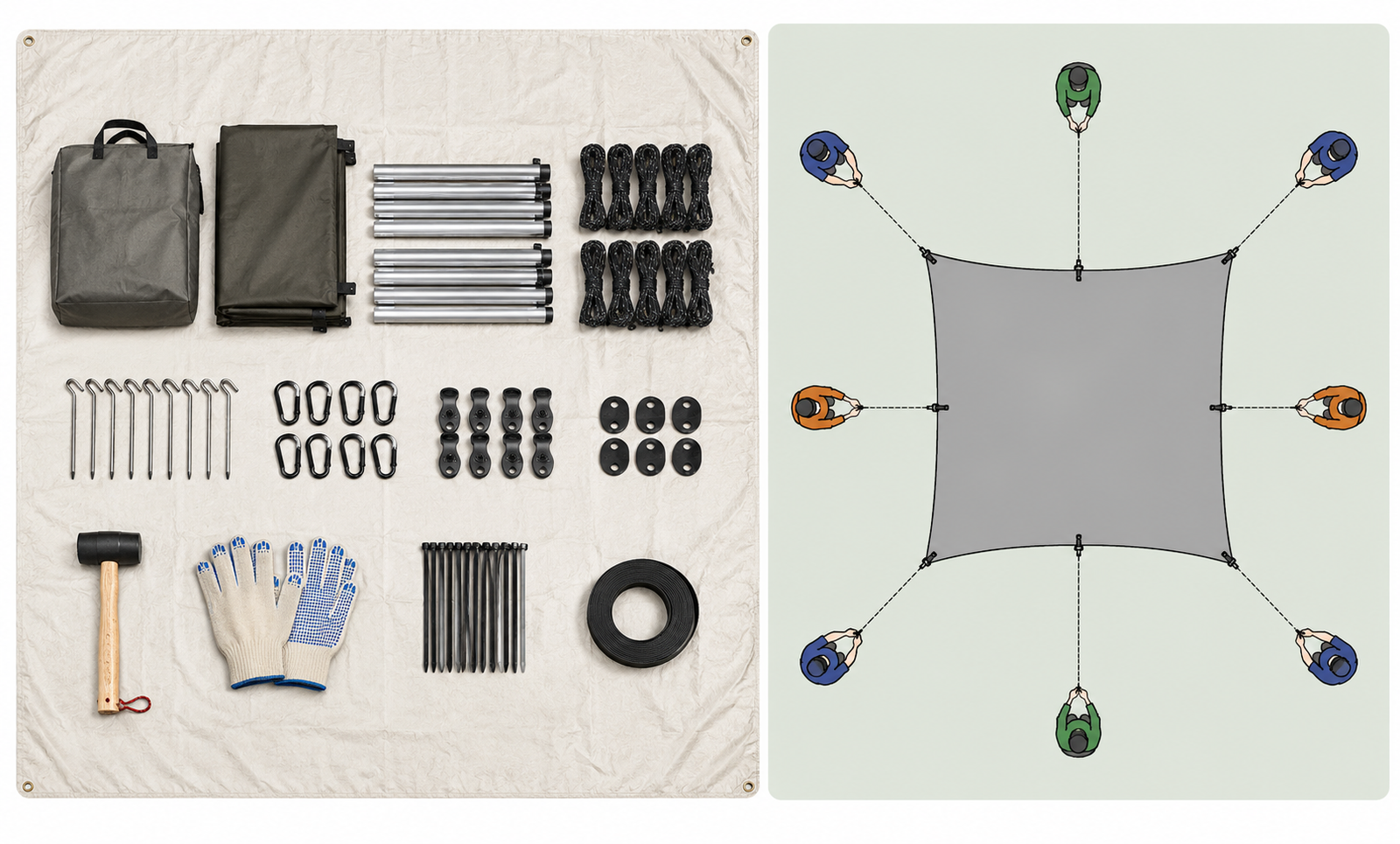 Tools hardware and crew positions for installing greenhouse plastic