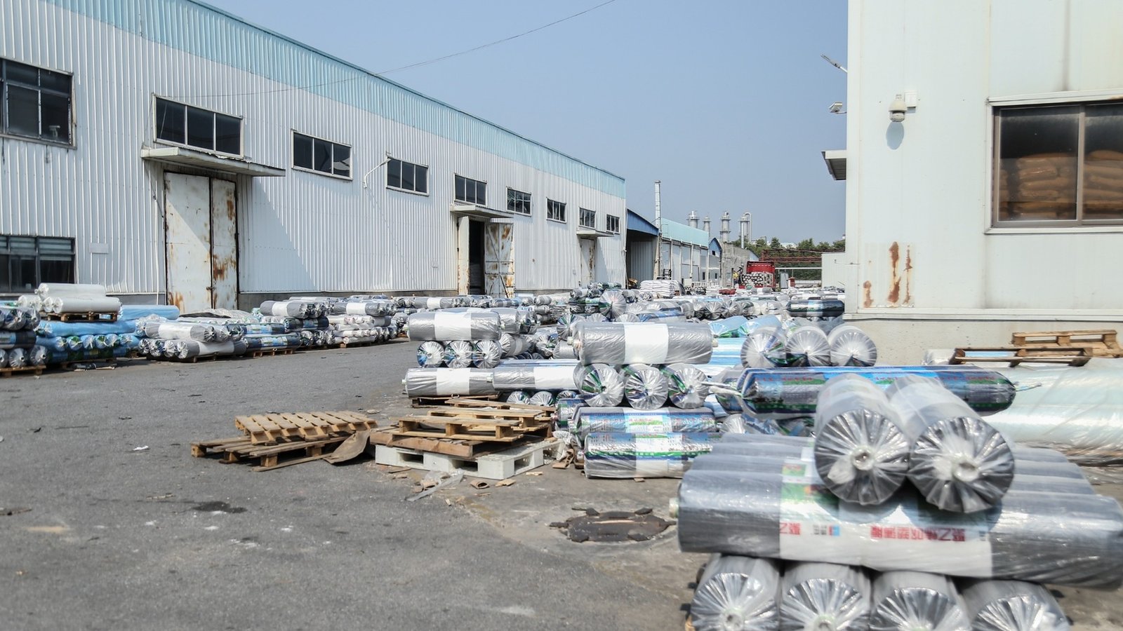 Plastic film warehouse with finished rolls ready for shipment