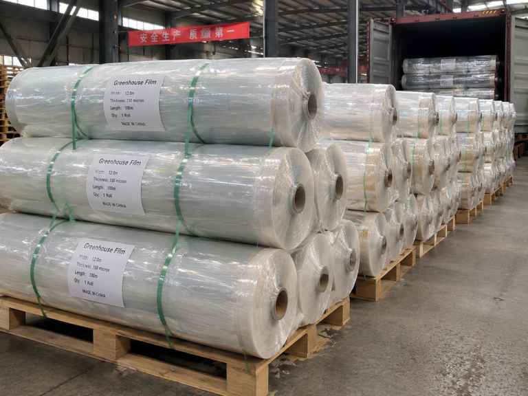 Greenhouse film rolls labeled and packed for export shipment